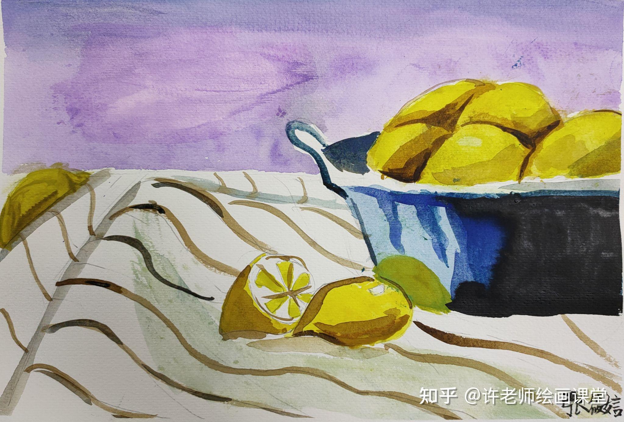 一堂儿童水彩画课静物柠檬