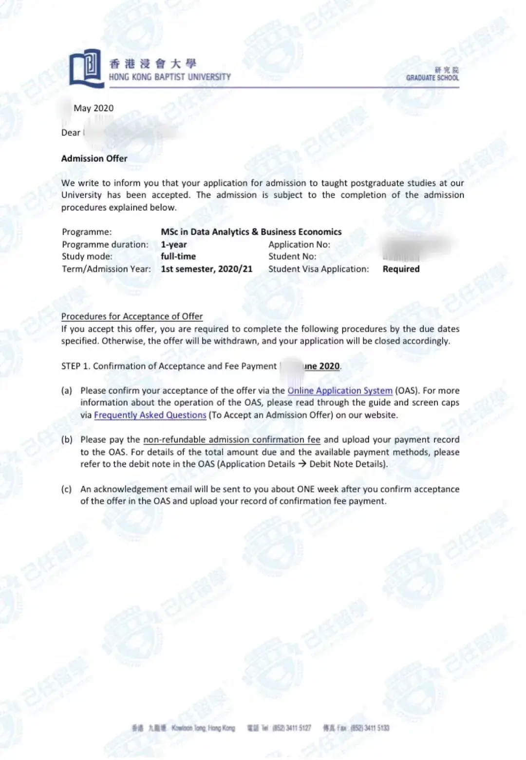 己任留学20fall香港offer香港浸会大学mscindataanalyticsbusiness