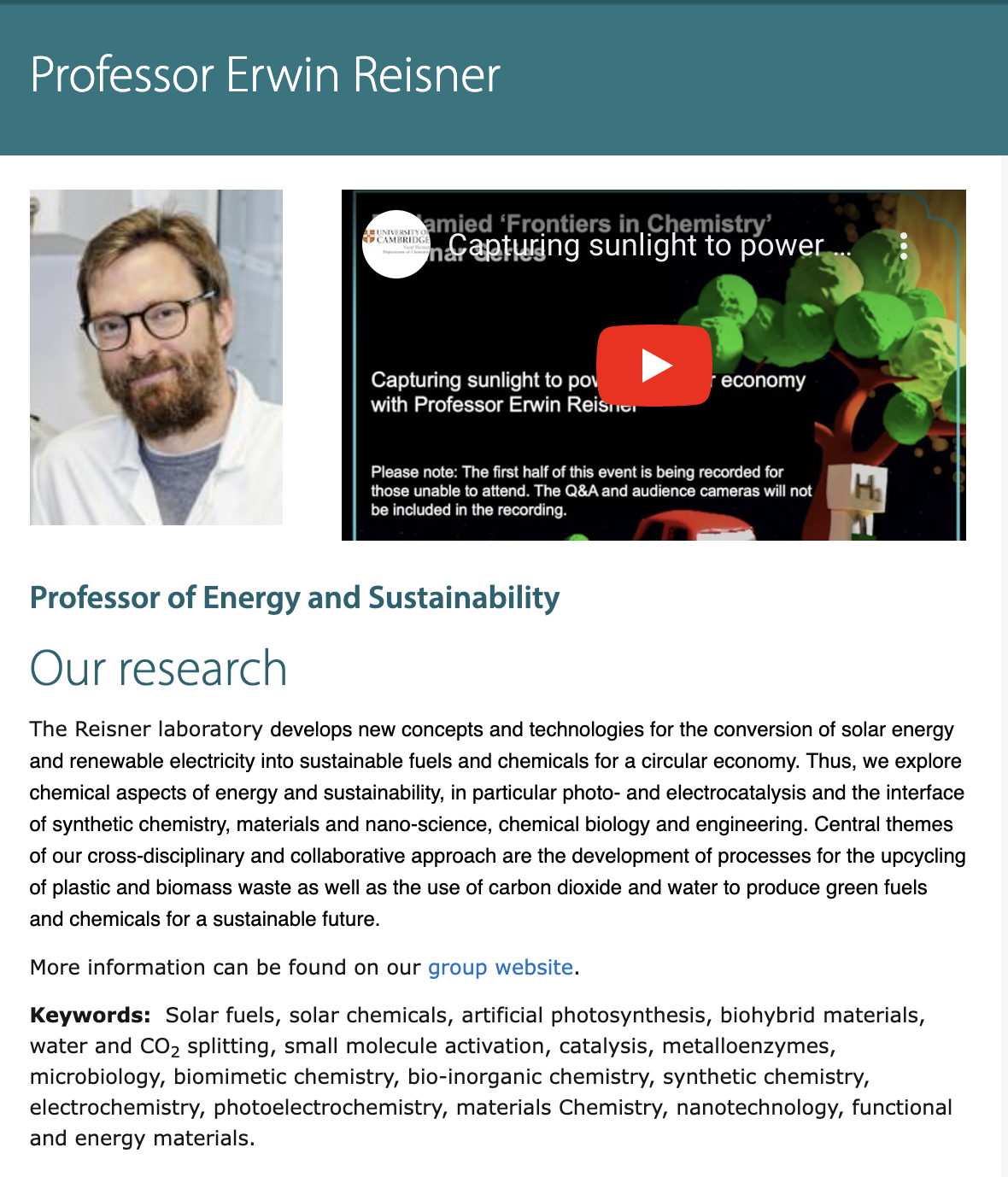 Erwin Reisner 牛津大学Cambridge招收有机化学带奖博士一位 - 知乎