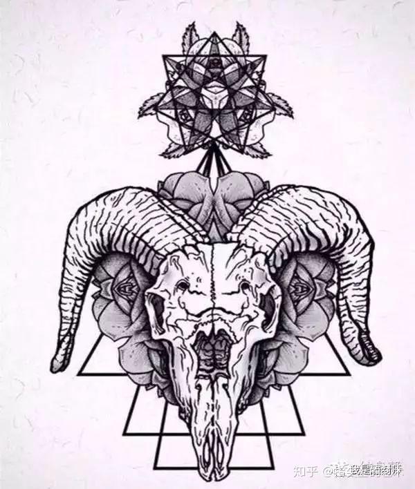 羊头纹身图案手稿图片
