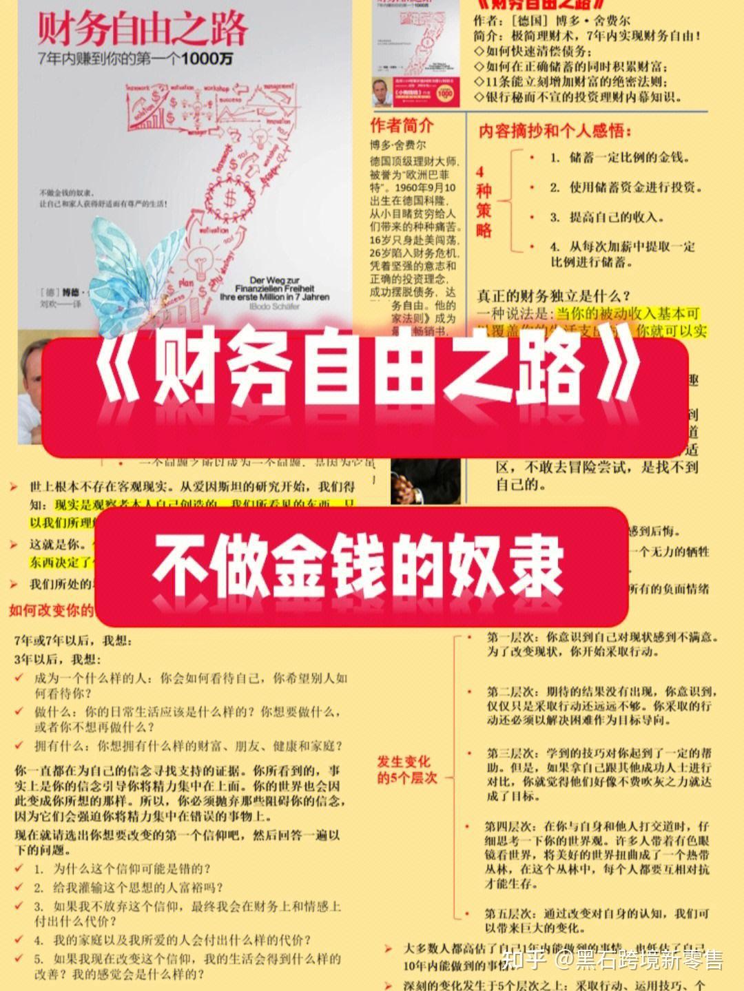 《财务自由之路》7年内赚到你的第一个1000万。只要转变理财观念，掌握投资理财的方法，任何人都能实现财务自由，成为金钱的主人，不再为金钱而烦恼，过梦想的生活，拥有成功和幸福的人生 知乎