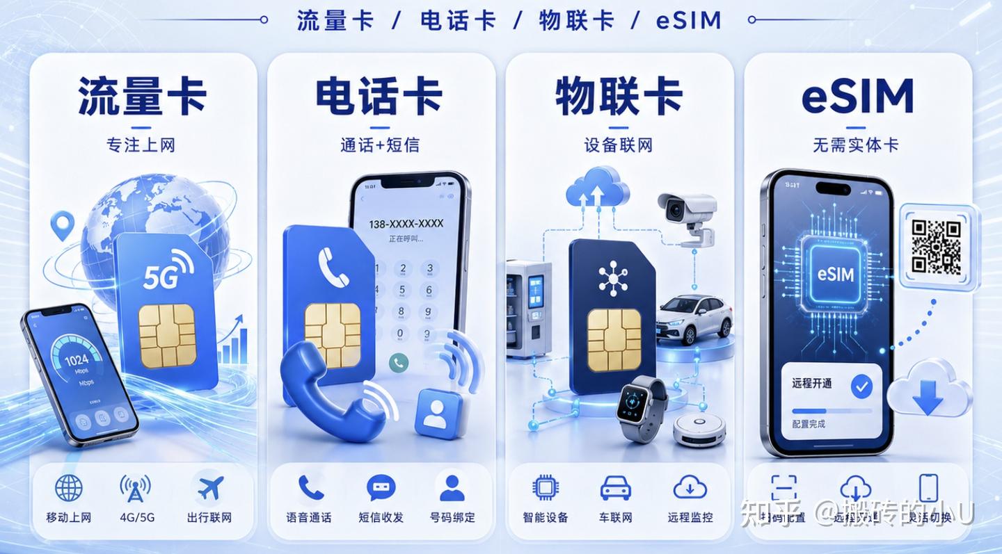 流量卡、电话卡、物联卡、eSIM到底有什么区别？