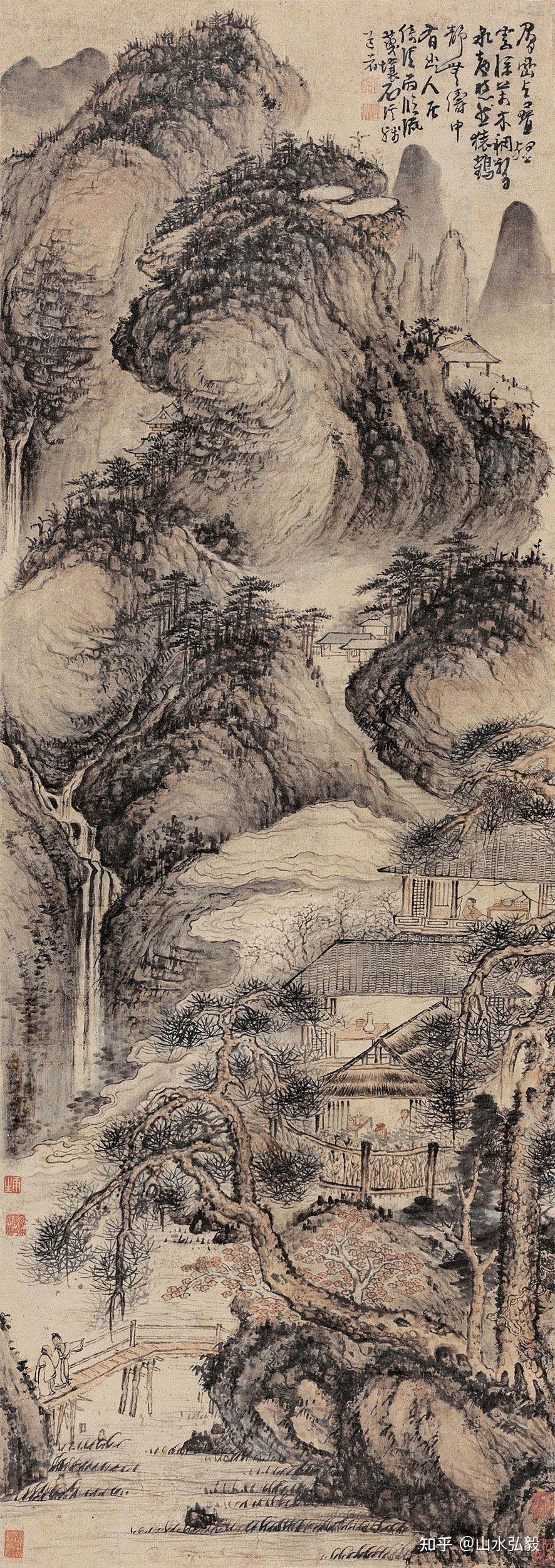 髡残深得宋元山水画精髓其秃笔渴墨用笔就是如此