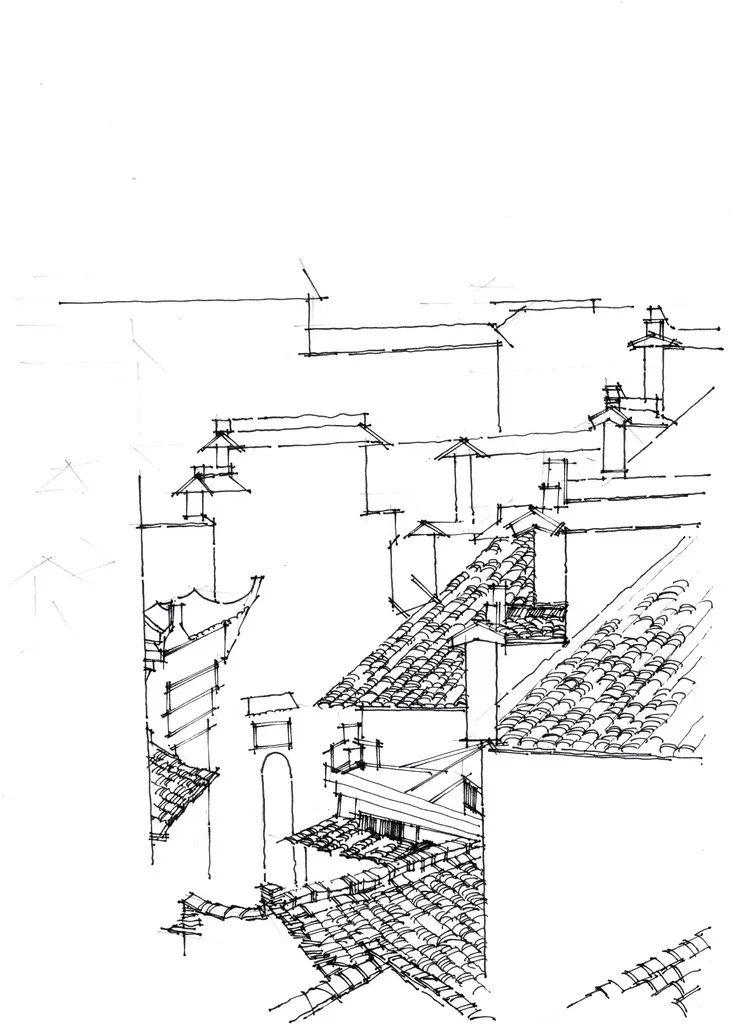 一行手绘原创精选100幅中国古建筑钢笔画步骤图视频解说送给勤奋得让