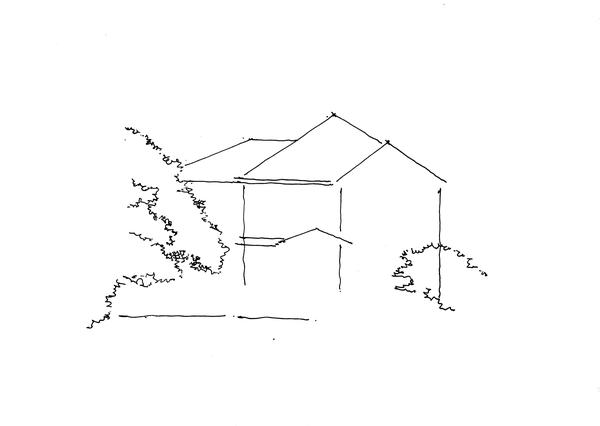 画出屋顶的线脚结构,同时开始刻画门廊部分.