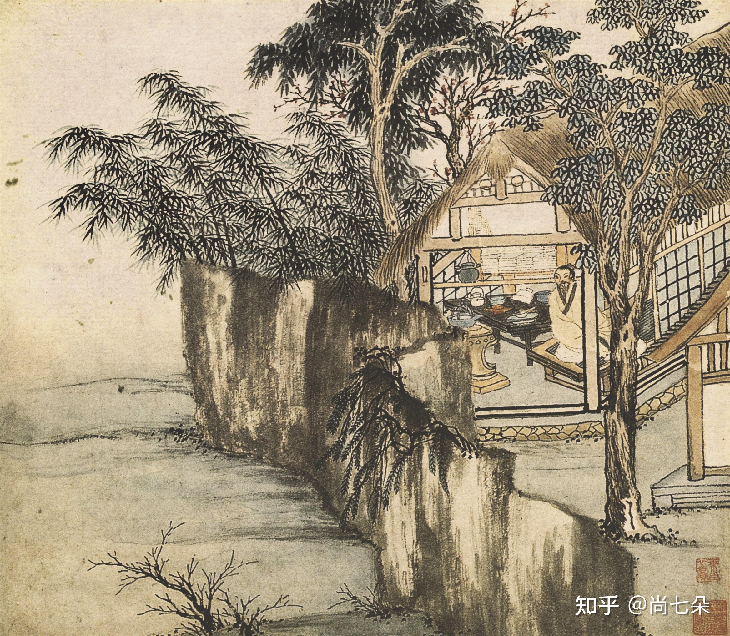 明代沈周卧游图山水画古代高清国画图片保存