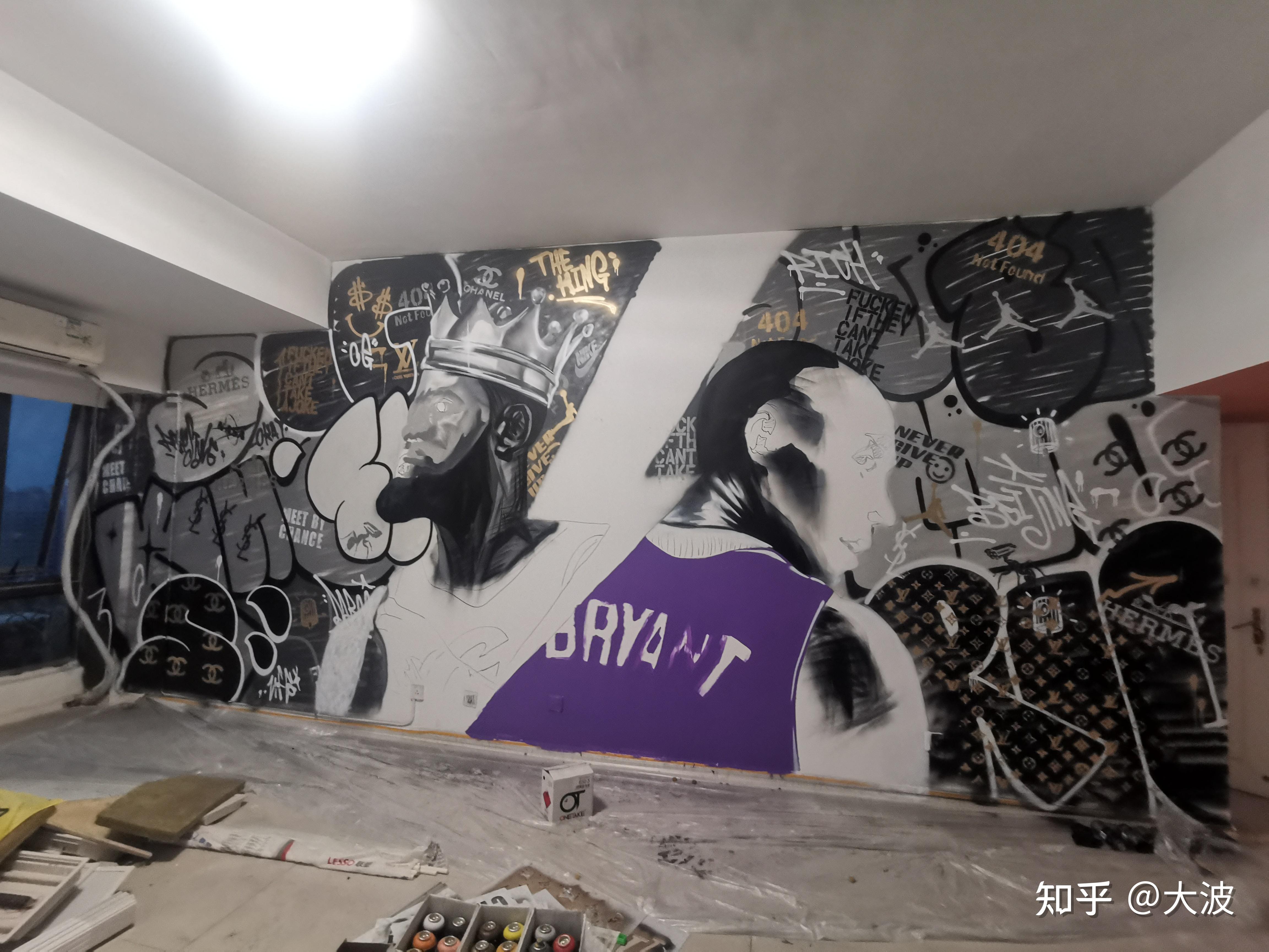 简单5个步骤在大白墙上用喷漆画一幅自己的偶像科比詹姆斯