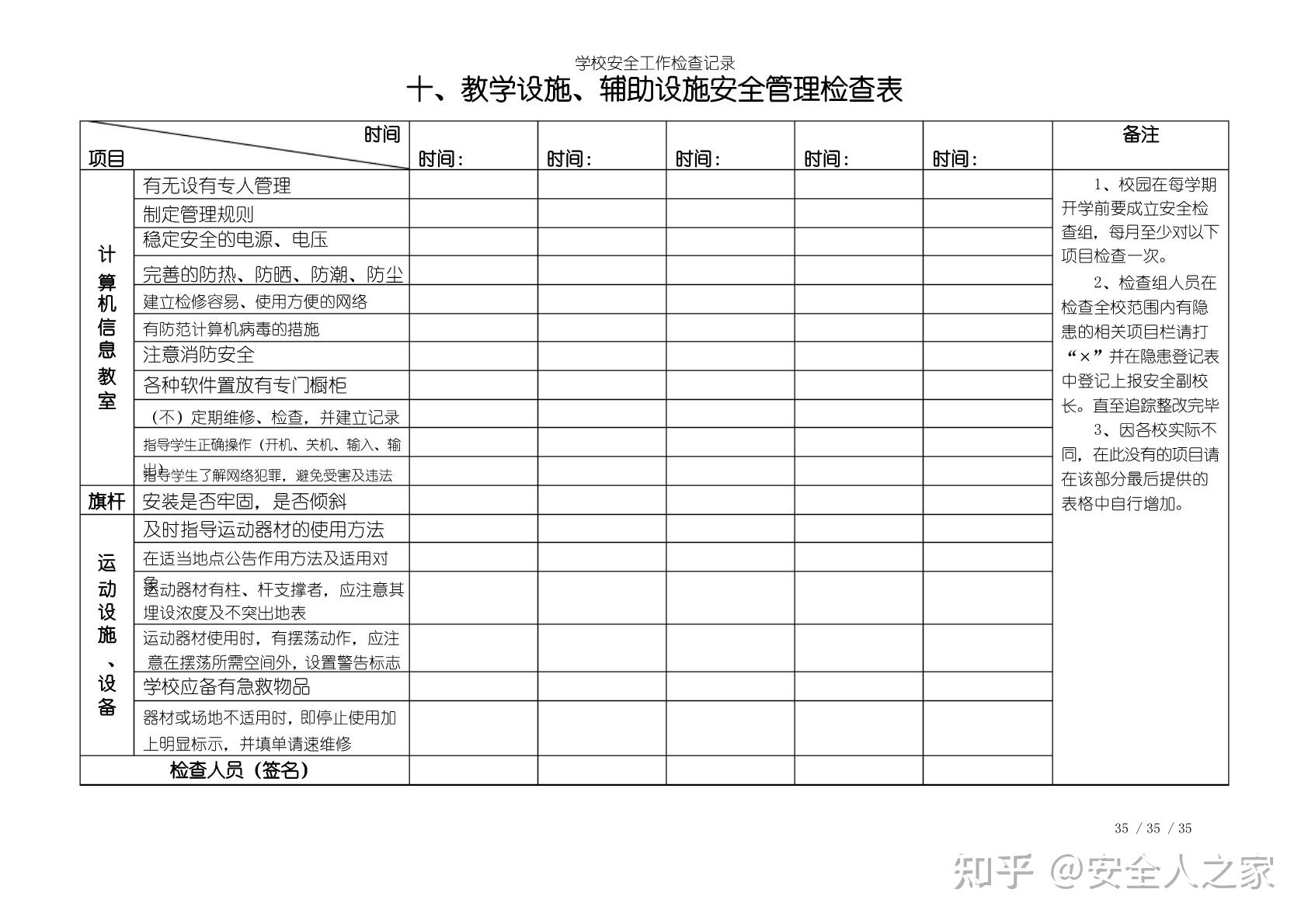 学校全套安全隐患检查记录表