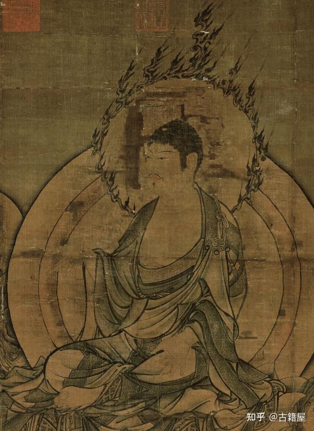 一幅如来和两天女两僧二天王的画作