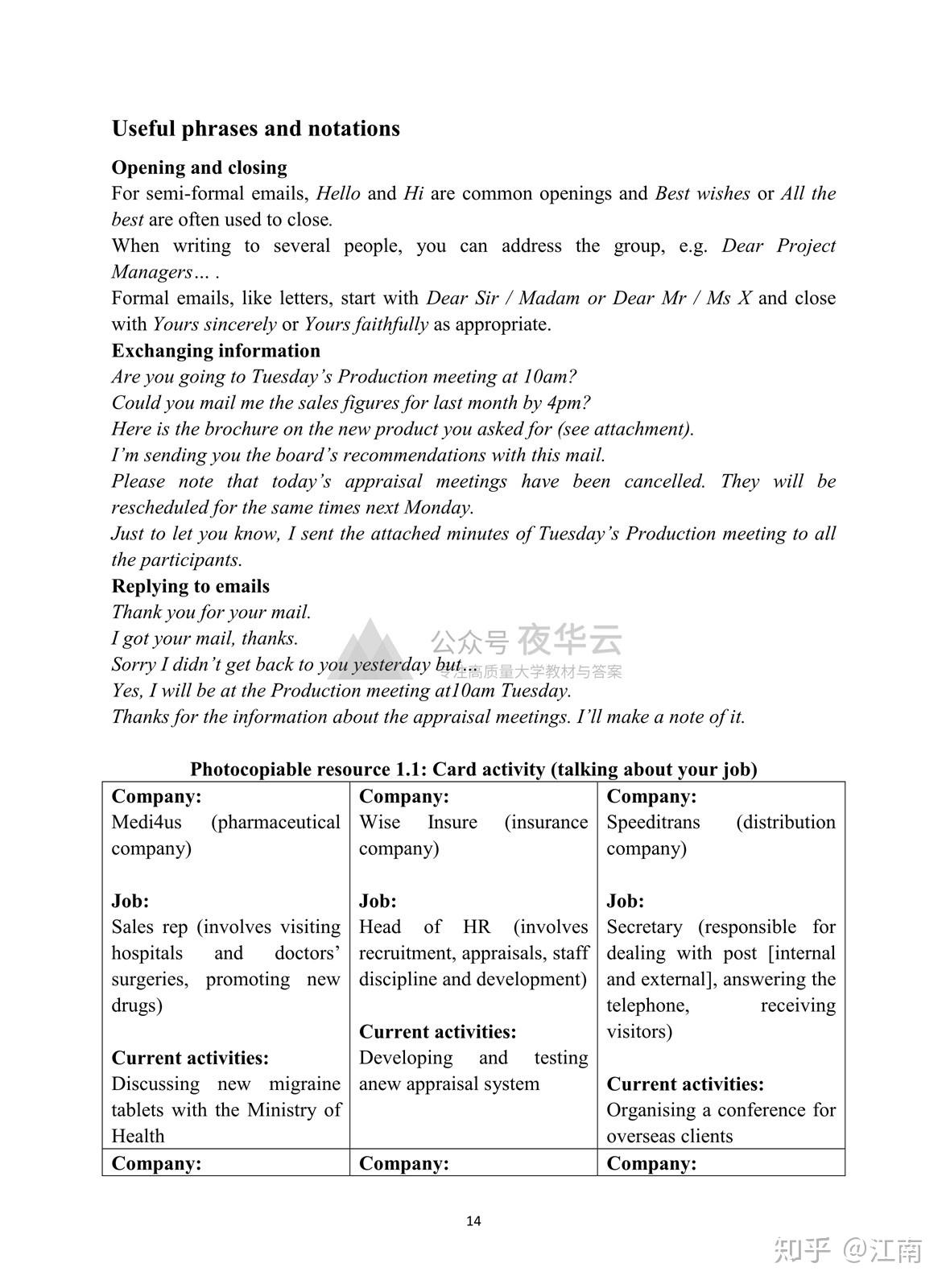 新标准商务英语综合教程1unit1王立非教师用书参考答案