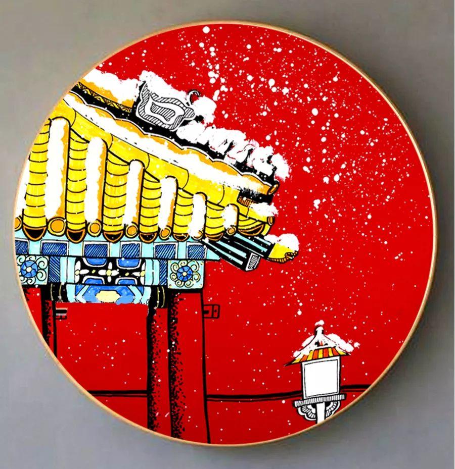 适合小学生的美术课故宫的雪02以故宫屋顶飞檐的一角为绘画主题