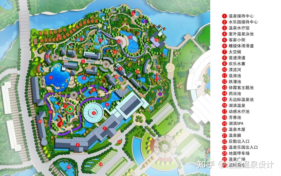 功能平面分区图景观流线图规划通过两条景观轴线的设置,强化了温泉