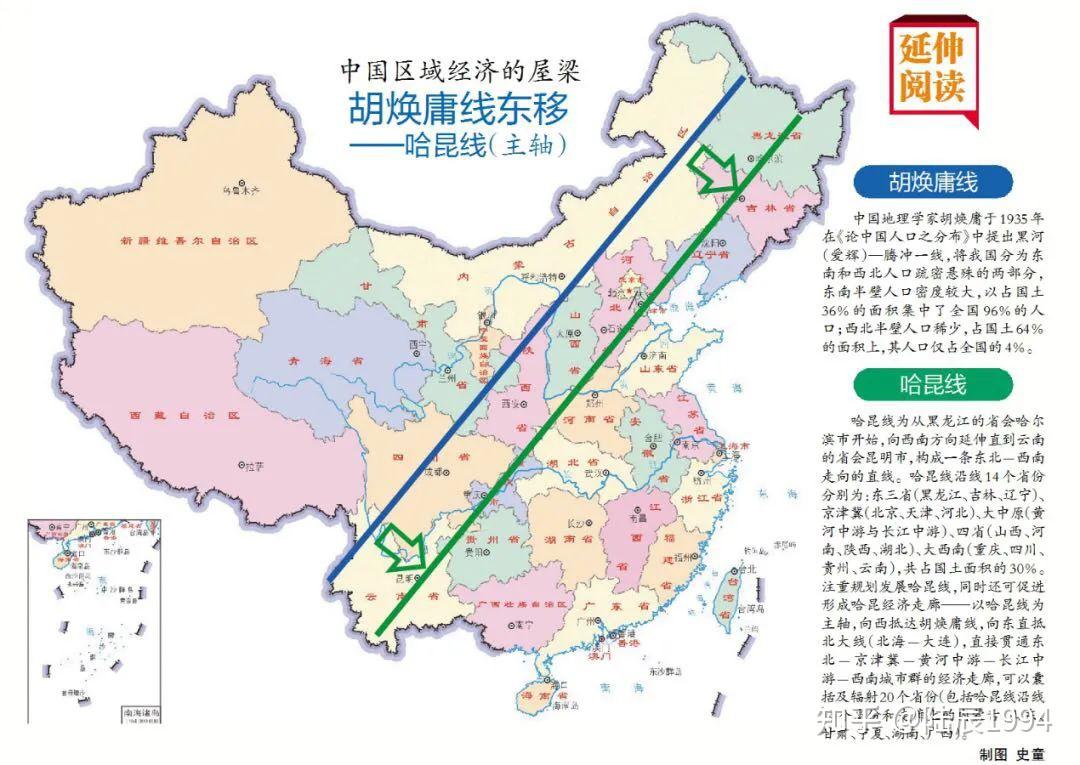 中国区域经济的东移:从胡焕庸线到哈昆线因此,如何在胡焕庸线以东的