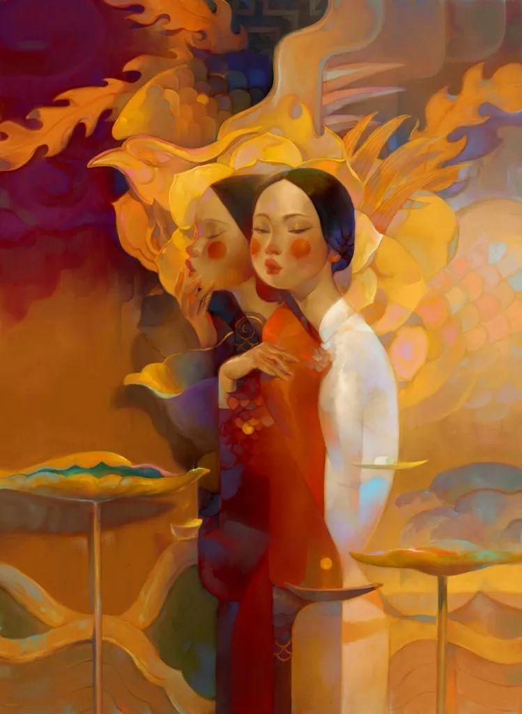 90后插画家画出柔美的越南少女充满梦幻的诗意