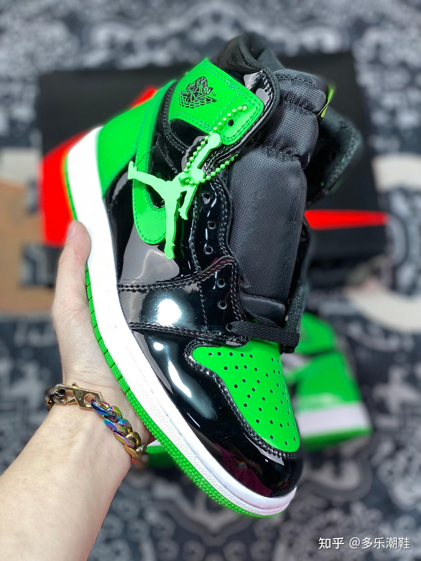 耐克nike air jordan 1 high aj1 乔1 小闪电墨绿 黑色漆皮男子休闲