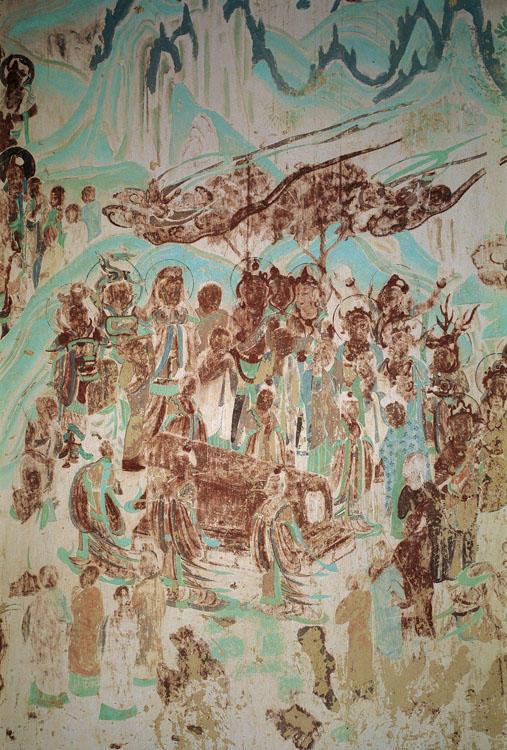 神游千年大美敦煌初唐332窟涅盘经变壁画与卧佛三铺立像巨幅刺绣凉州