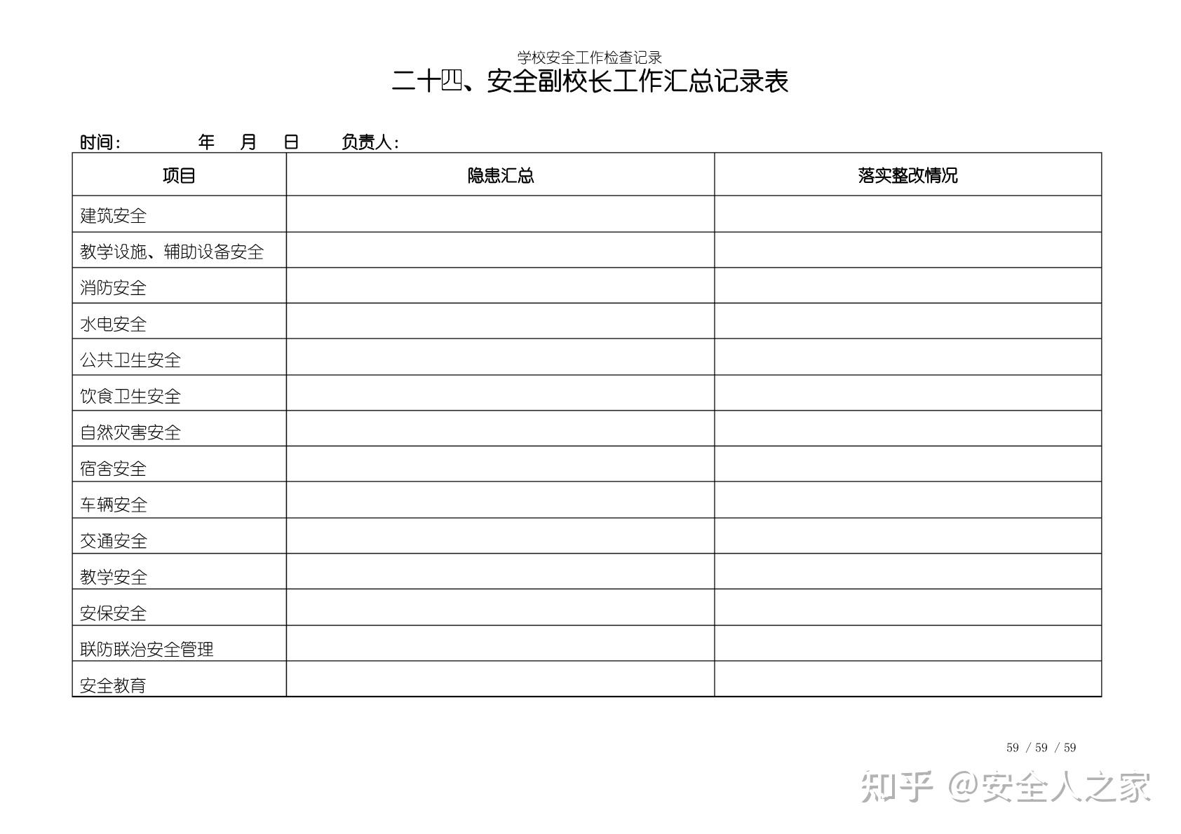 学校全套安全隐患检查记录表