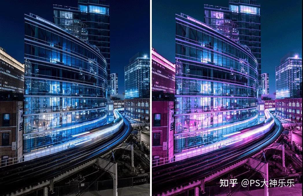 ps教程丨赛博朋克夜景快速调色技法