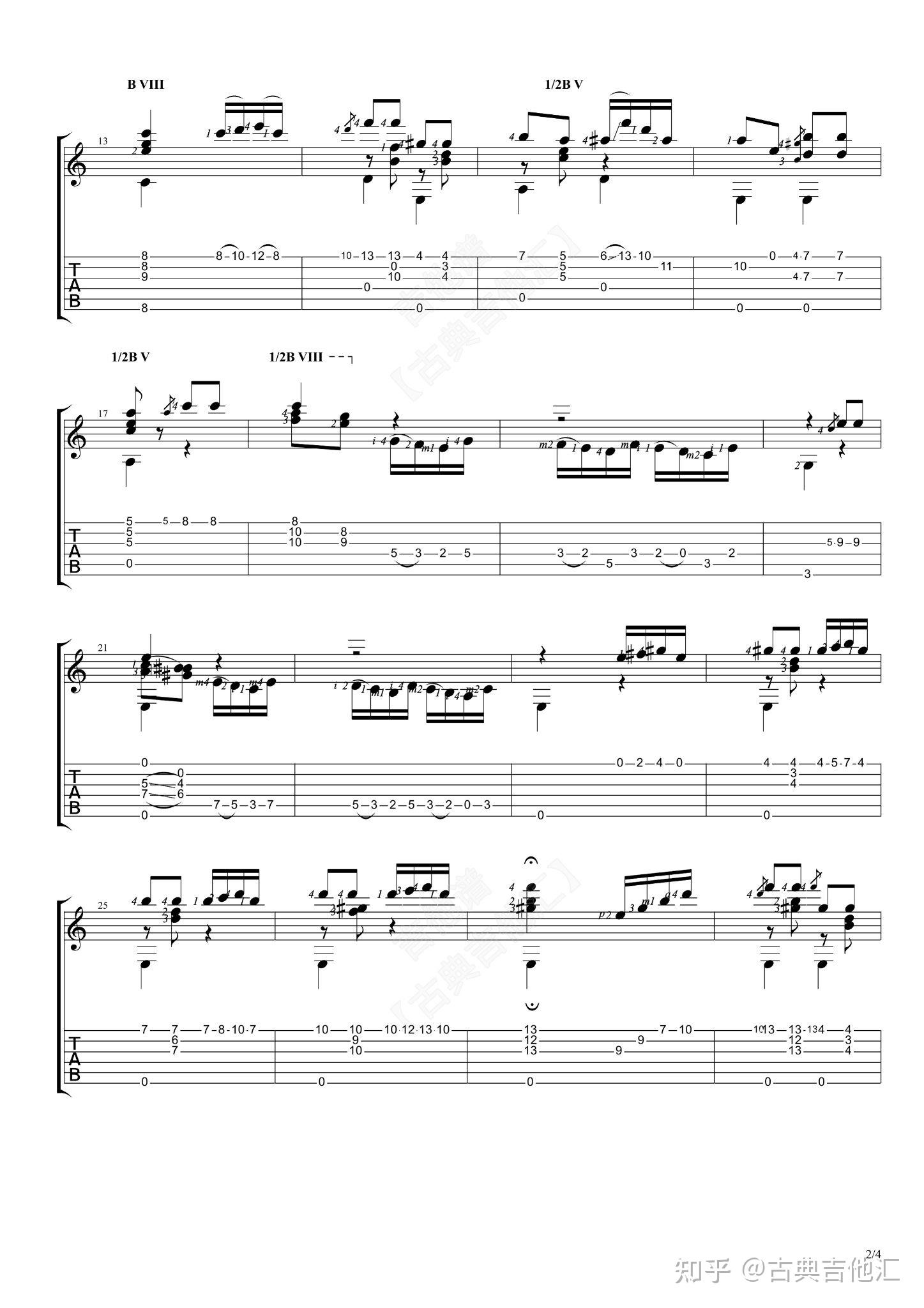 泪-Lagrima吉他谱 Francisco Tarrega泰雷加 E调古典 独奏/solo谱 -吉他谱中国