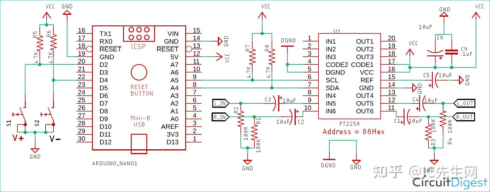 使用PT2258 IC和Arduino的数字音频音量控制电路 - 知乎