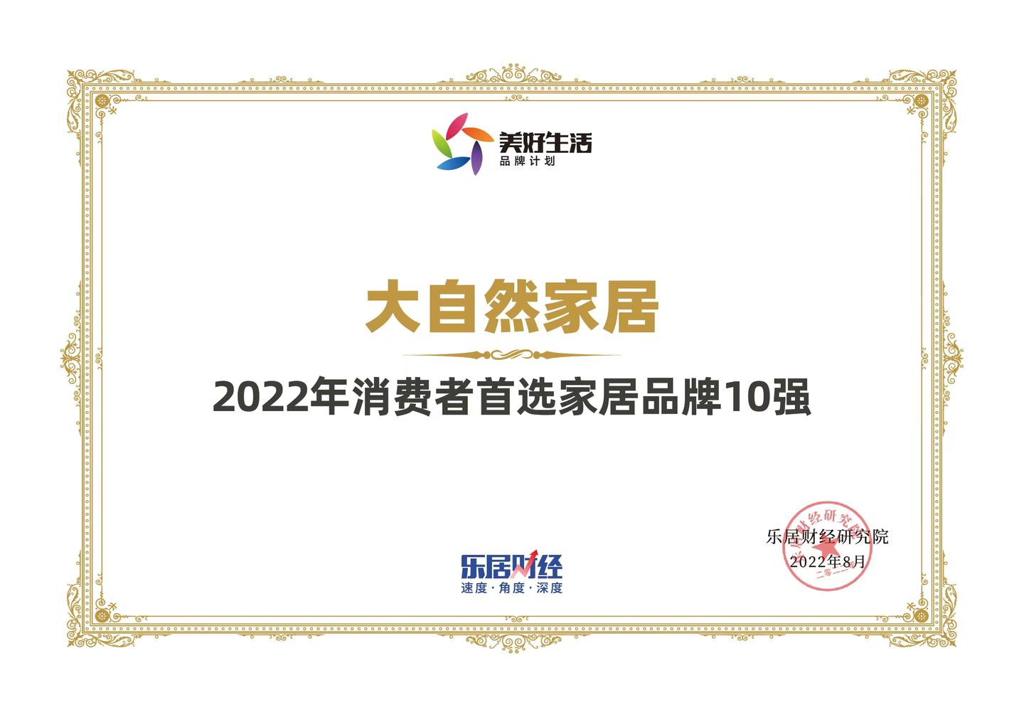 实力认可!大自然家居荣获“2022年消费者首选家居品牌10强”及2022工匠先锋提名 - 知乎