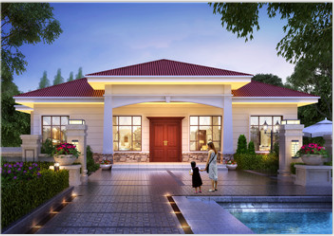 一层五间别墅效果图