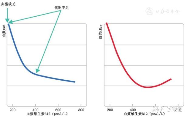 [18][19] 当维生素b12水平降至400 pmol/l以下时,甲基丙二酸和同型半