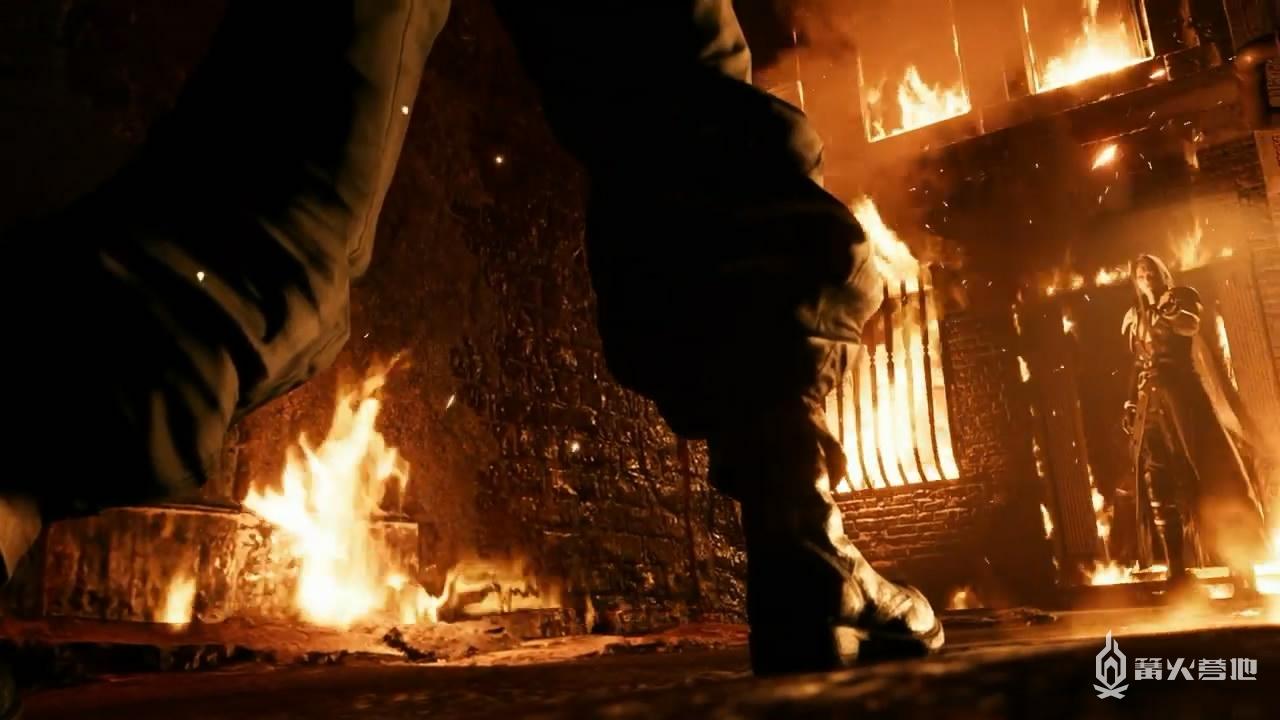 这是当年萨菲罗斯在了解到自己身世真相后发疯火烧尼布尔海姆的场面.