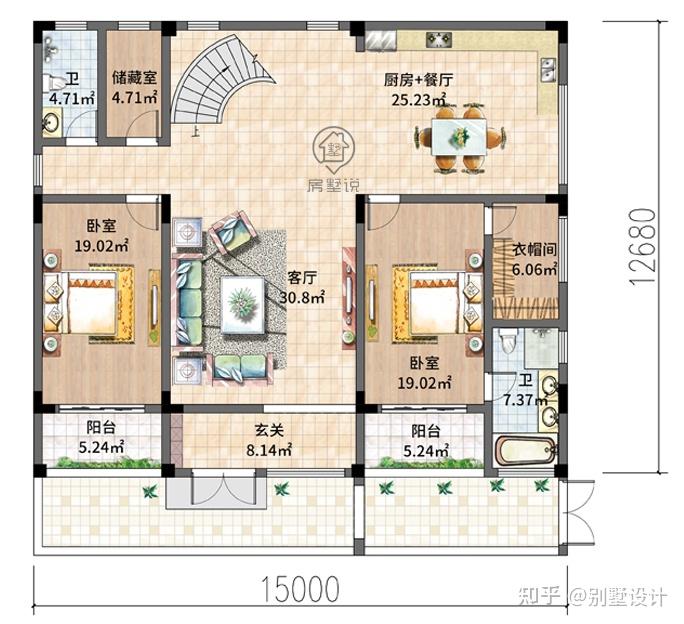 别墅设计超大露台的现代风家有挑空客厅还有超大卧室