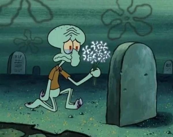 章鱼哥曾在墓地祭奠他的梦想,他的梦想被现实所击败.