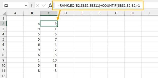 rank.eq 和 countif 函數的解決方案