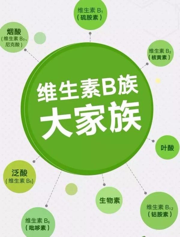 维生素b族,属于辅酶,是一只协同作战的大部队,包括维生素b1,b2,b3,b5