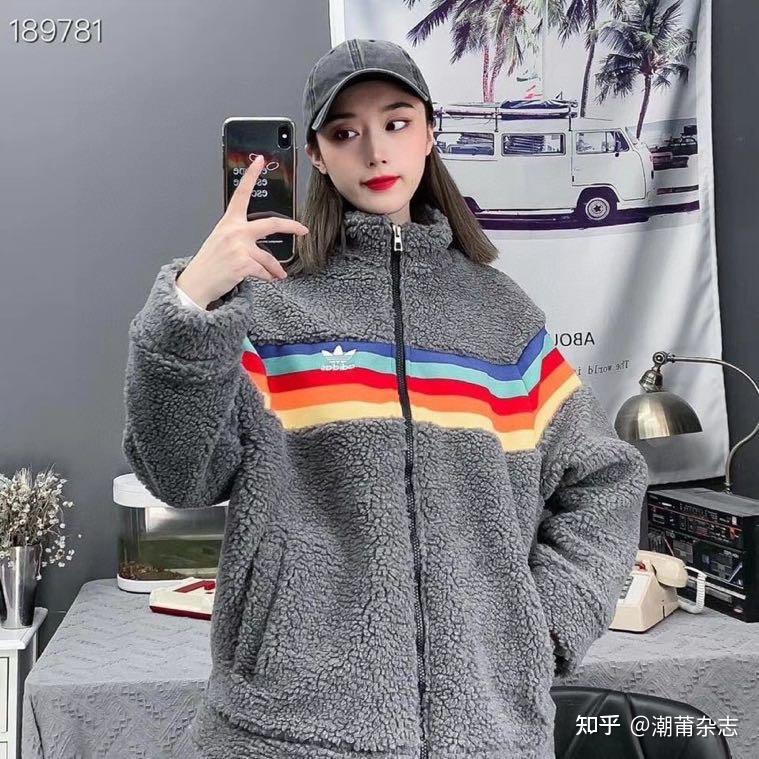 阿迪三叶草96彩虹羊羔绒 棉衣外套!