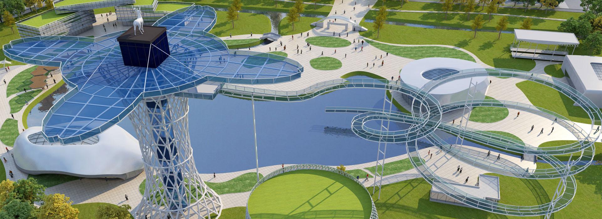 高空玻璃观景塔带着尖叫观赏景色