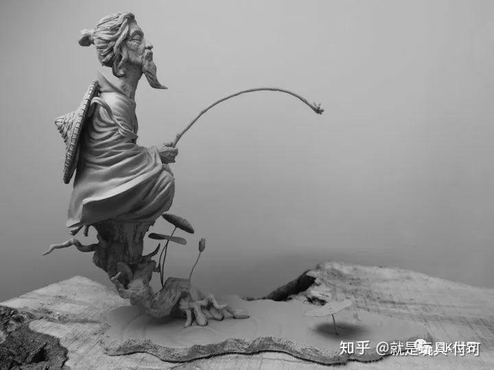 猿纪"之后,张振第二弹作品画风一转,塑造了一款江边垂钓的太公望造型