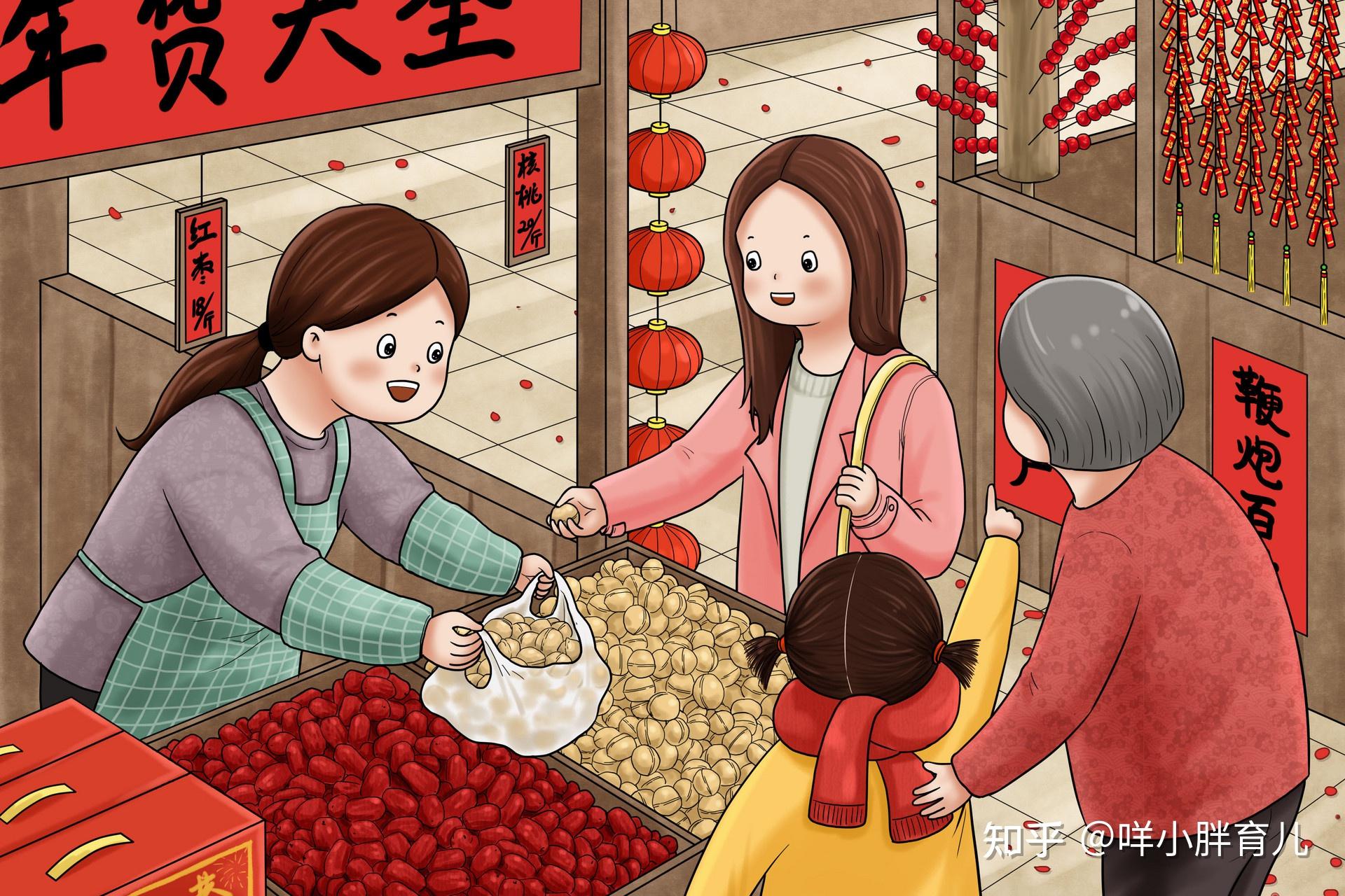 全家福国潮风一家人团圆办年货插画小年新年春节元旦|Illustration|Commercial illustration|倒水之人 ...