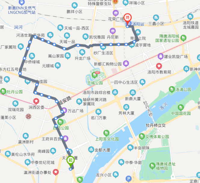 河南洛阳火车站2路公交车路线:首末班:06:00